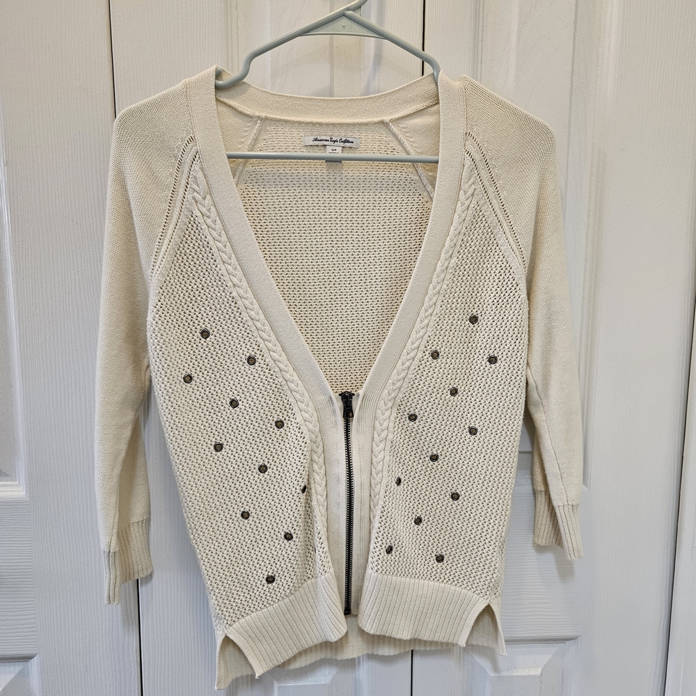 American Eagle Outfitters Cream Cardigan with Stud Details